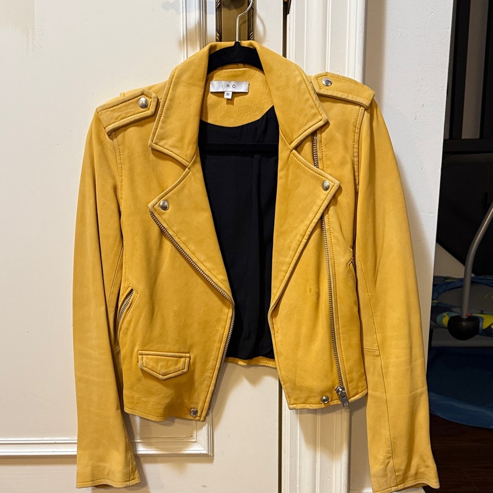 IRO leather moto jacket yellow